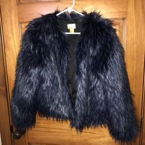 Navy and Black H&M Fur coat